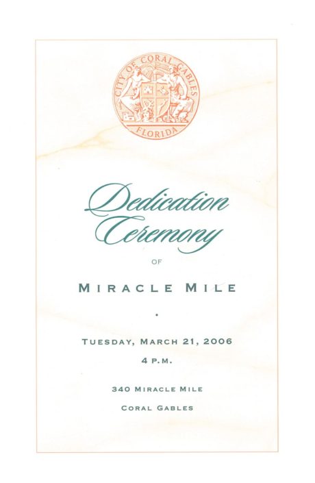 Program from the Miracle Mile Plaque Dedication, 2006. Courtesy of Margot B. Friedman.