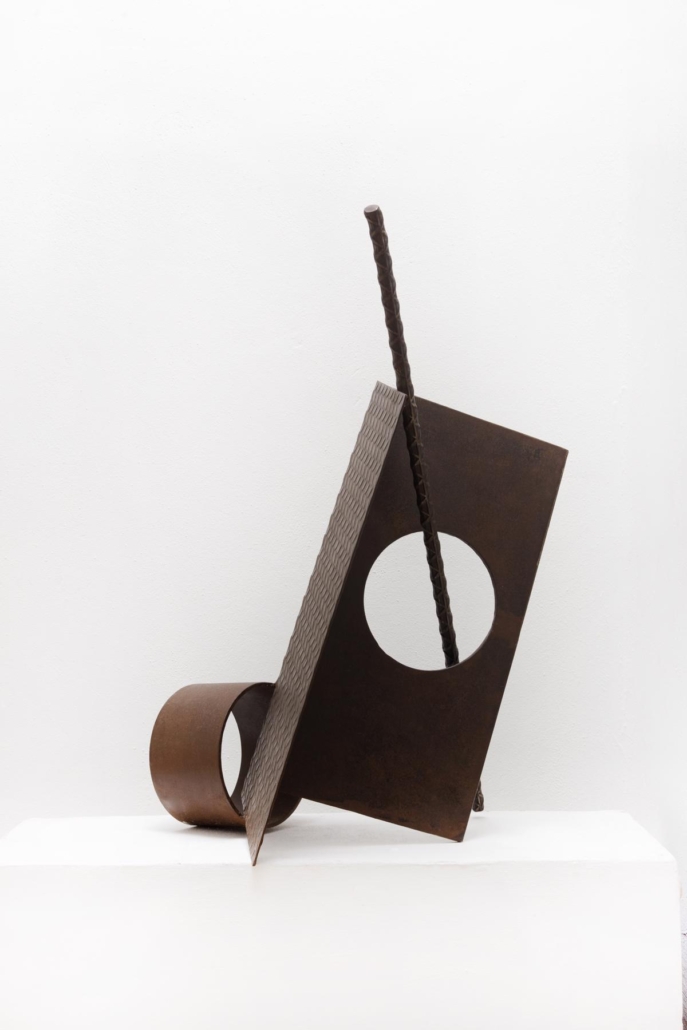 "CONSTRUCTION I", 2004. 25" x 25" x 25", Steel and patina.